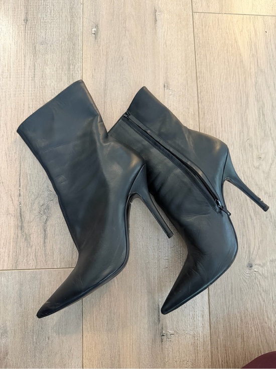 Topshop Shoes - Black Leather Pointed-Toe Stiletto Ankle Boots